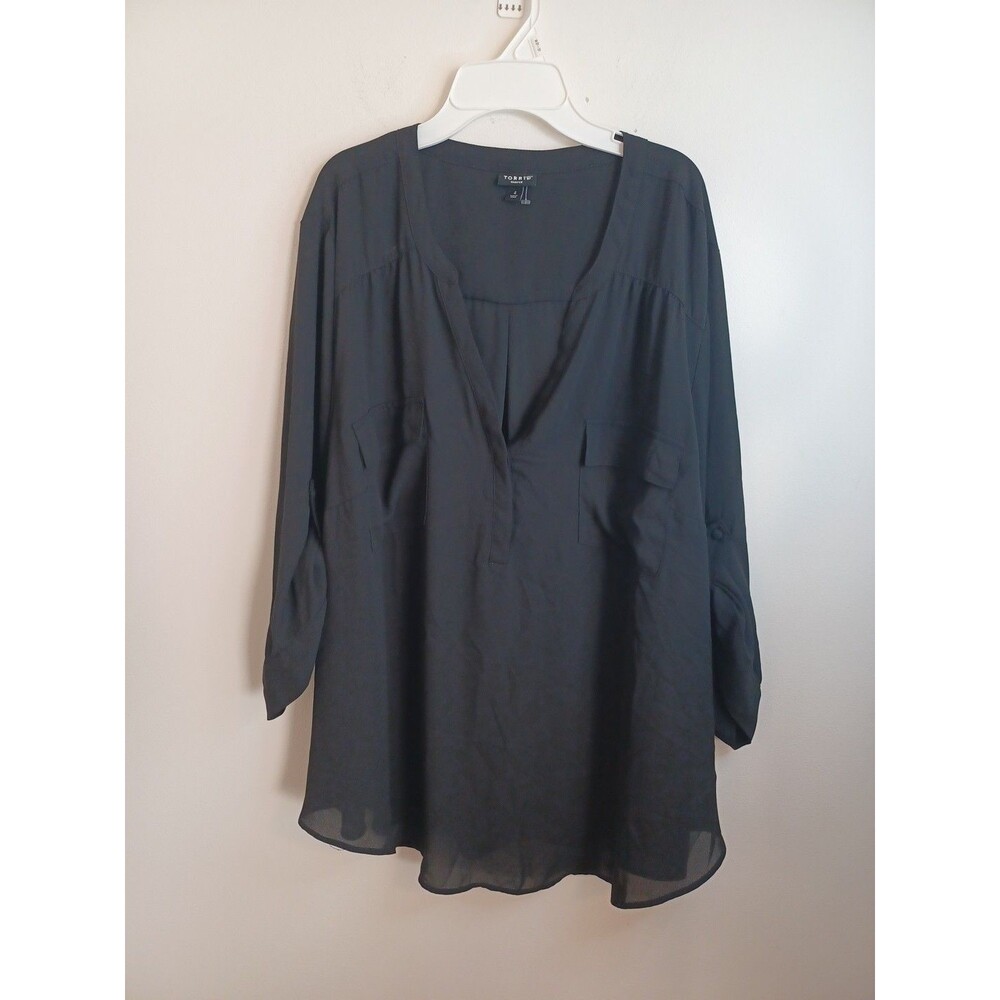 Torrid Harper Button Up Blouse Womens 4 Black Beach Coverup Coastal Vacation